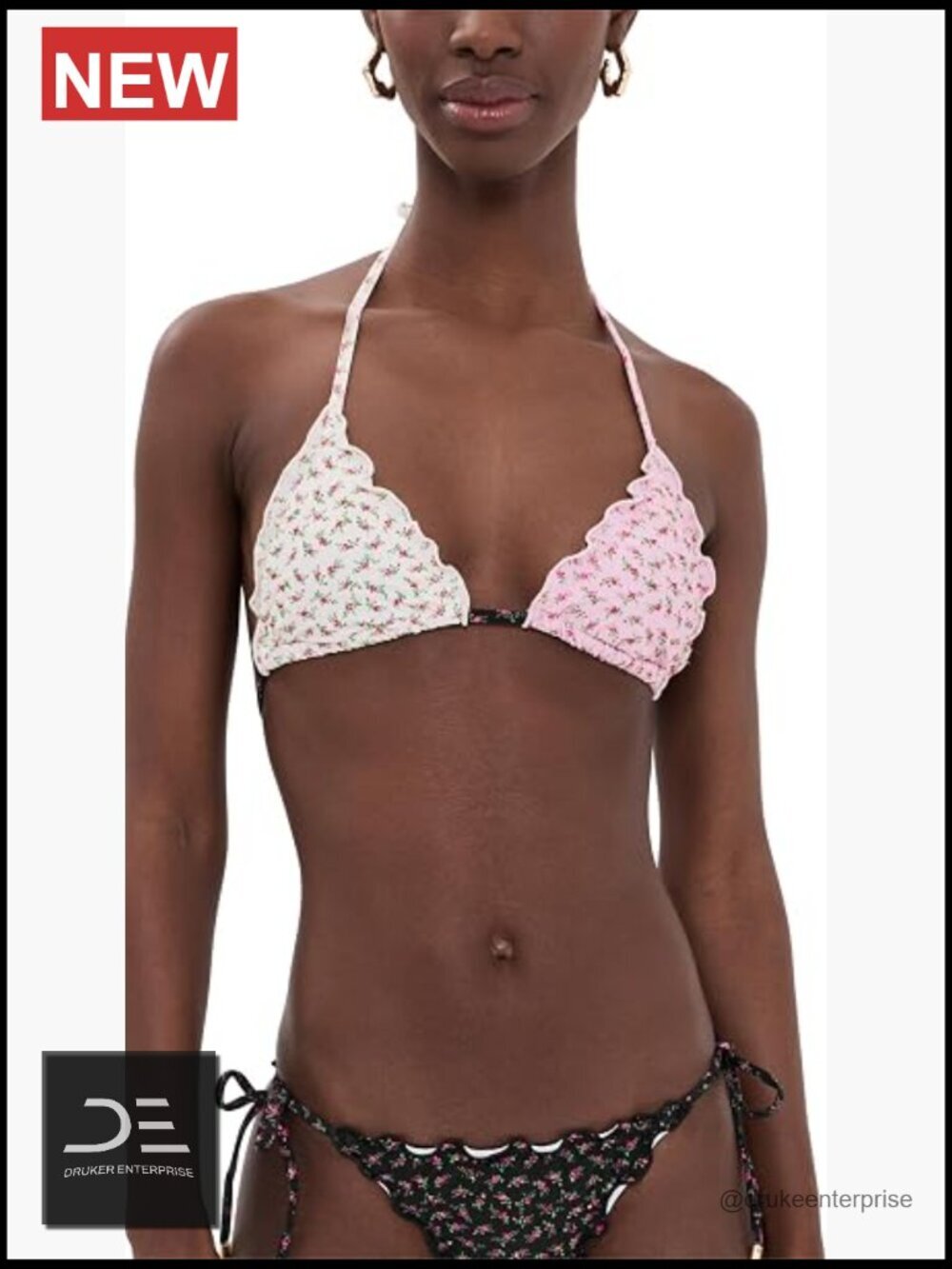 Triangle Bikini Top with Removable Padding and Beaded Embellishment